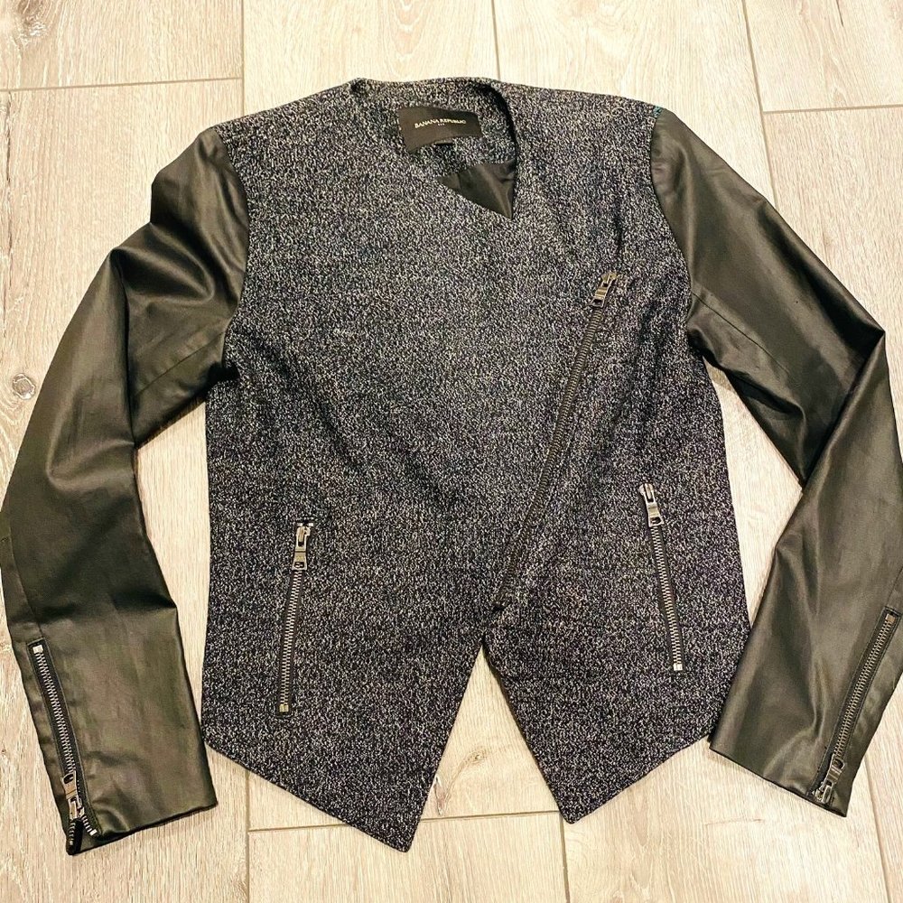 Banana Republic Herringbone & Faux Leather Jacket